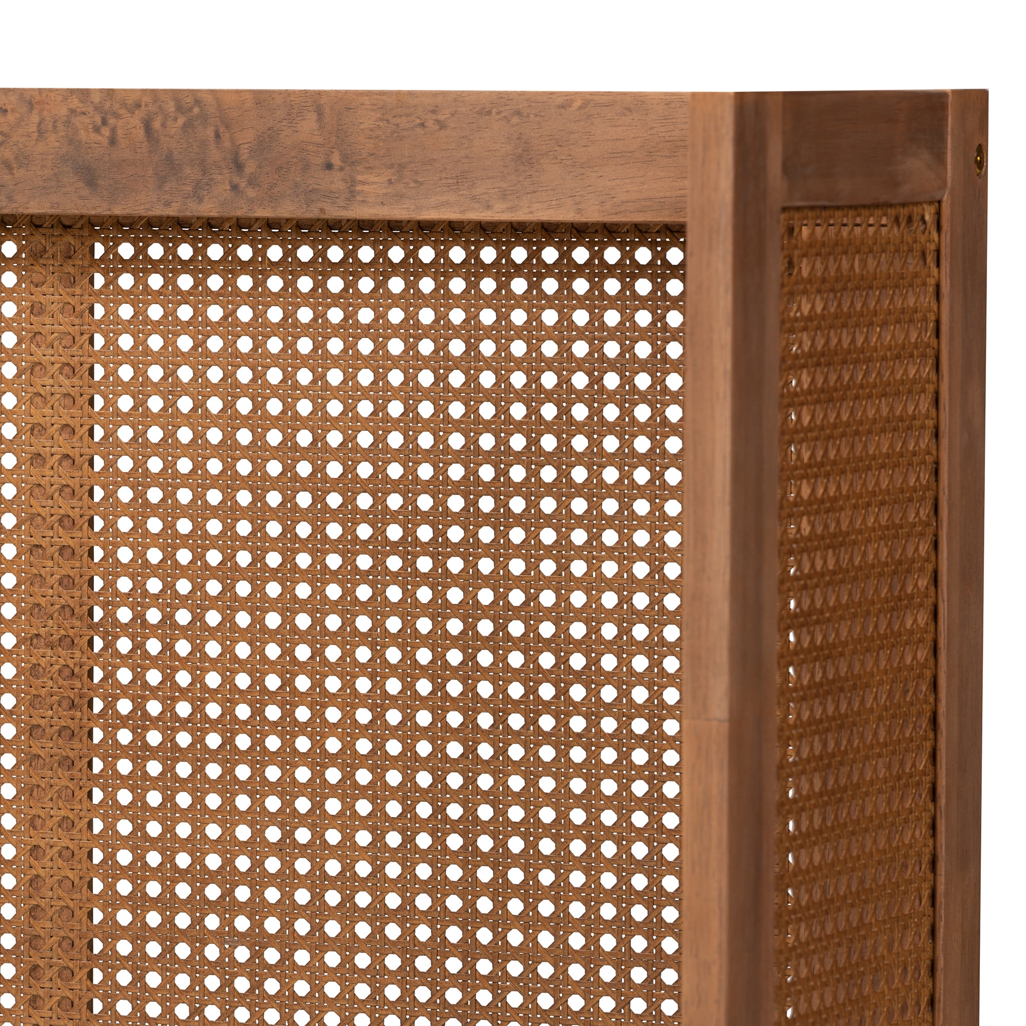 Baxton Studio Rina Mid-Century Modern Ash Wanut Finished Wood and Synthetic Rattan King Size Wrap-Around Headboard