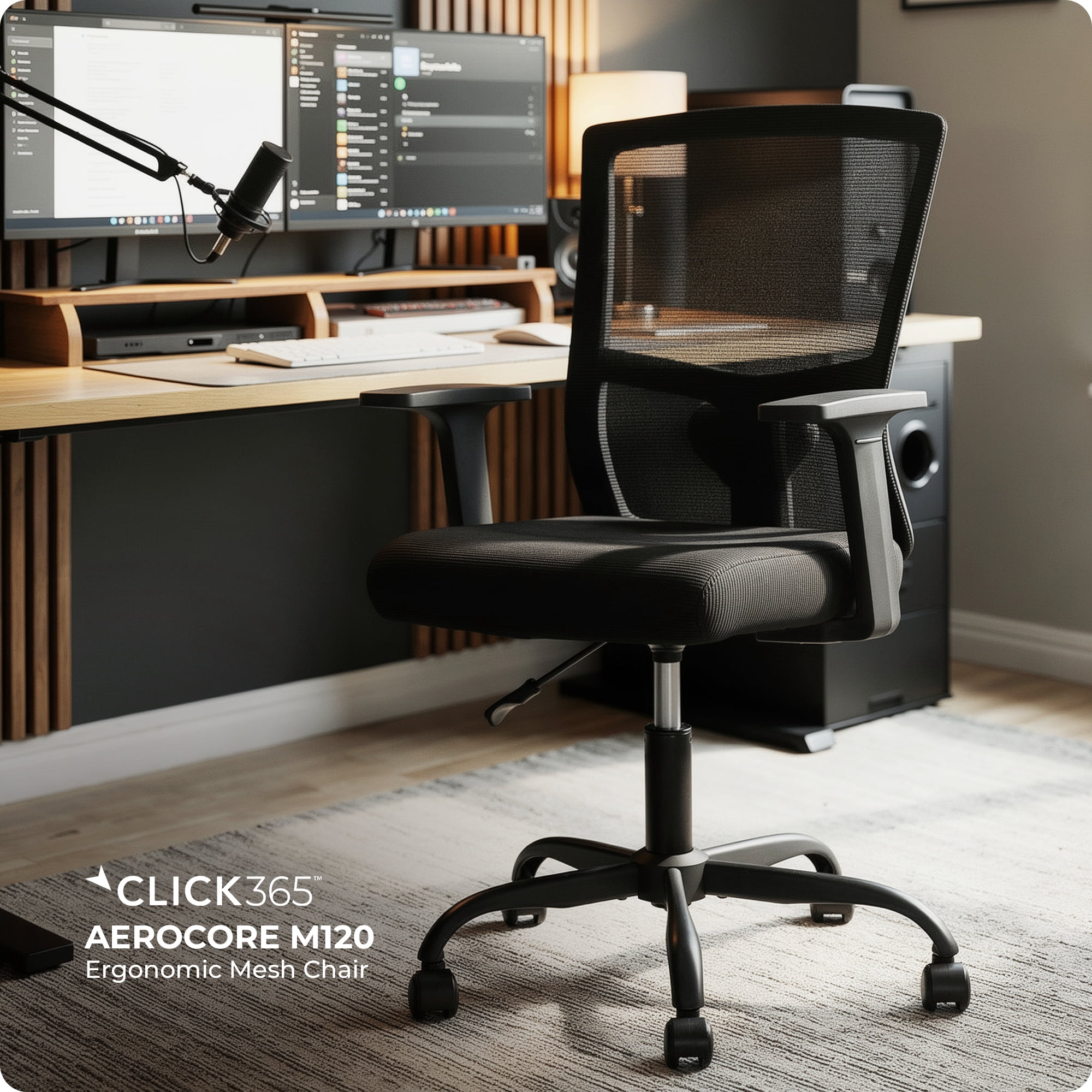 Click365 AeroCore M120 Mesh Mid Back Indoor Residential Ergonomic Office Chairs, Hardware Kit, Black