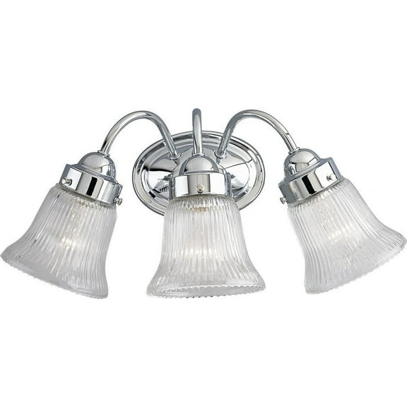 Fluted Glass Collection Three-Light Polished Gray Clear Prismatic Glass Traditional Bath Vanity Light