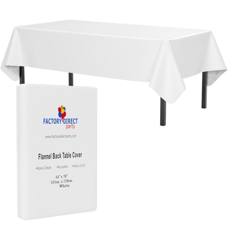 Crown Display White Flannel-Backed Vinyl Tablecloth, 54" x 70"
