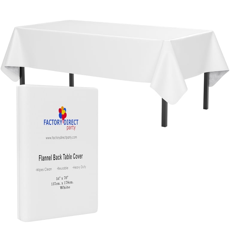 Crown Display White Flannel-Backed Vinyl Tablecloth, 54" x 70" photo 1