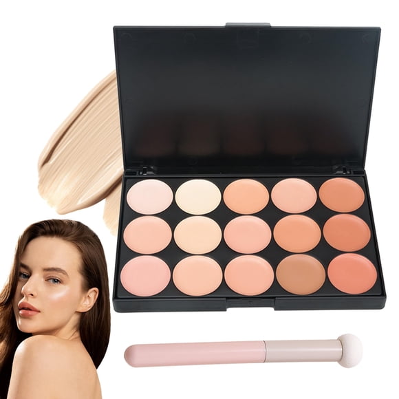 Paleta de contorno en crema de 15 colores Corrector liviano Paleta de base líquida para contorno de completa Paleta correctora correctora de color mezclable multiusos con esponja de maquillaje