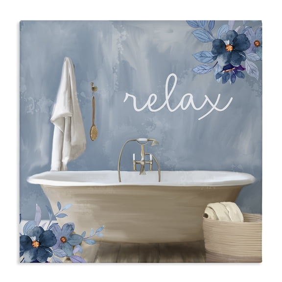Stupell Industries Shabby Chic Blue Floral Relax Bathroom Scene Canvas Art, 17 x 17, by Kim Allen