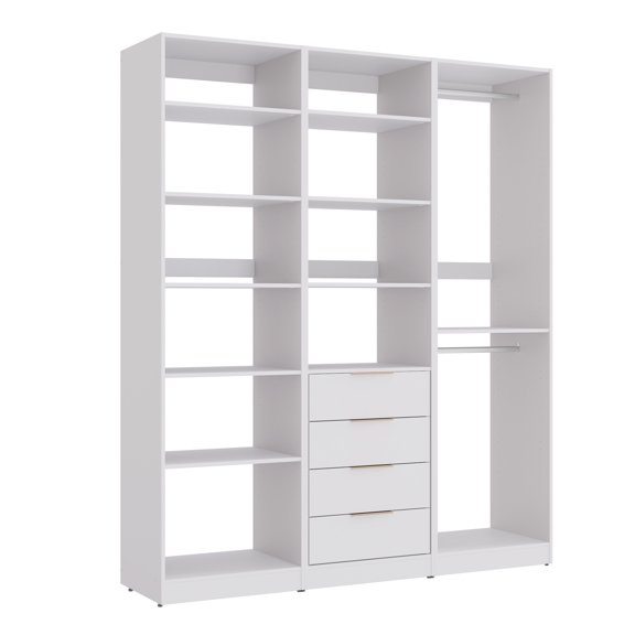 Kappesberg 70.9" Closet System with 4 Drawers, 2 Hanging Rods and 8 Adjustable Shelves, White