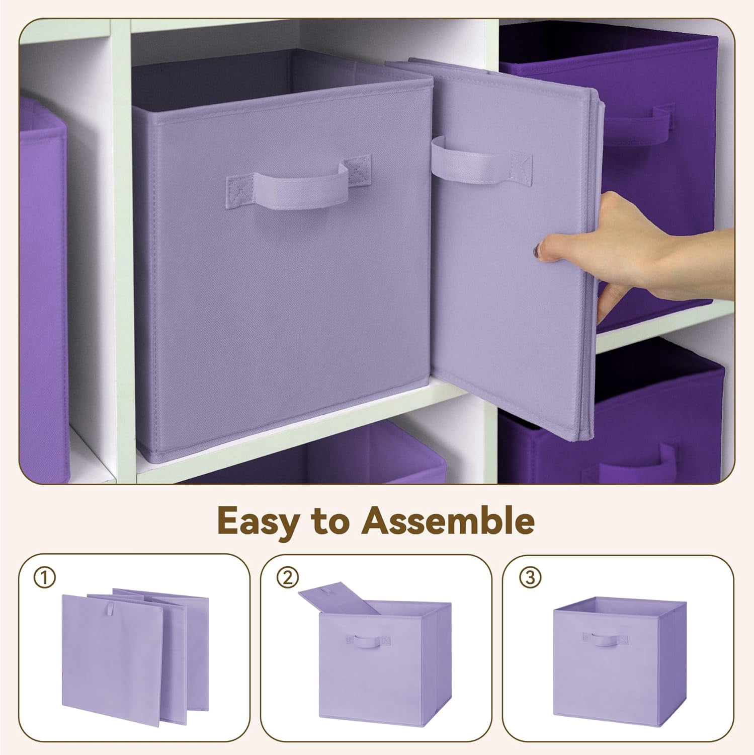 GRANNY SAYS Cube Storage Bins, 11 Inch Foldable Fabric Storage Baskets for Organizing, Dual Handle Organizer Bins, 6-Pack, Purple Gradient