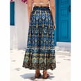 thumbnail image 6 of Qiopertar Women's High Waisted Maxi Skirt Bohemian Beach Vacation Tiered Midi Skirt with Elastic Drawstring Waist Flowy Vintage Paisley Print Casual Festival Skirt, Dark Blue XL, 6 of 7