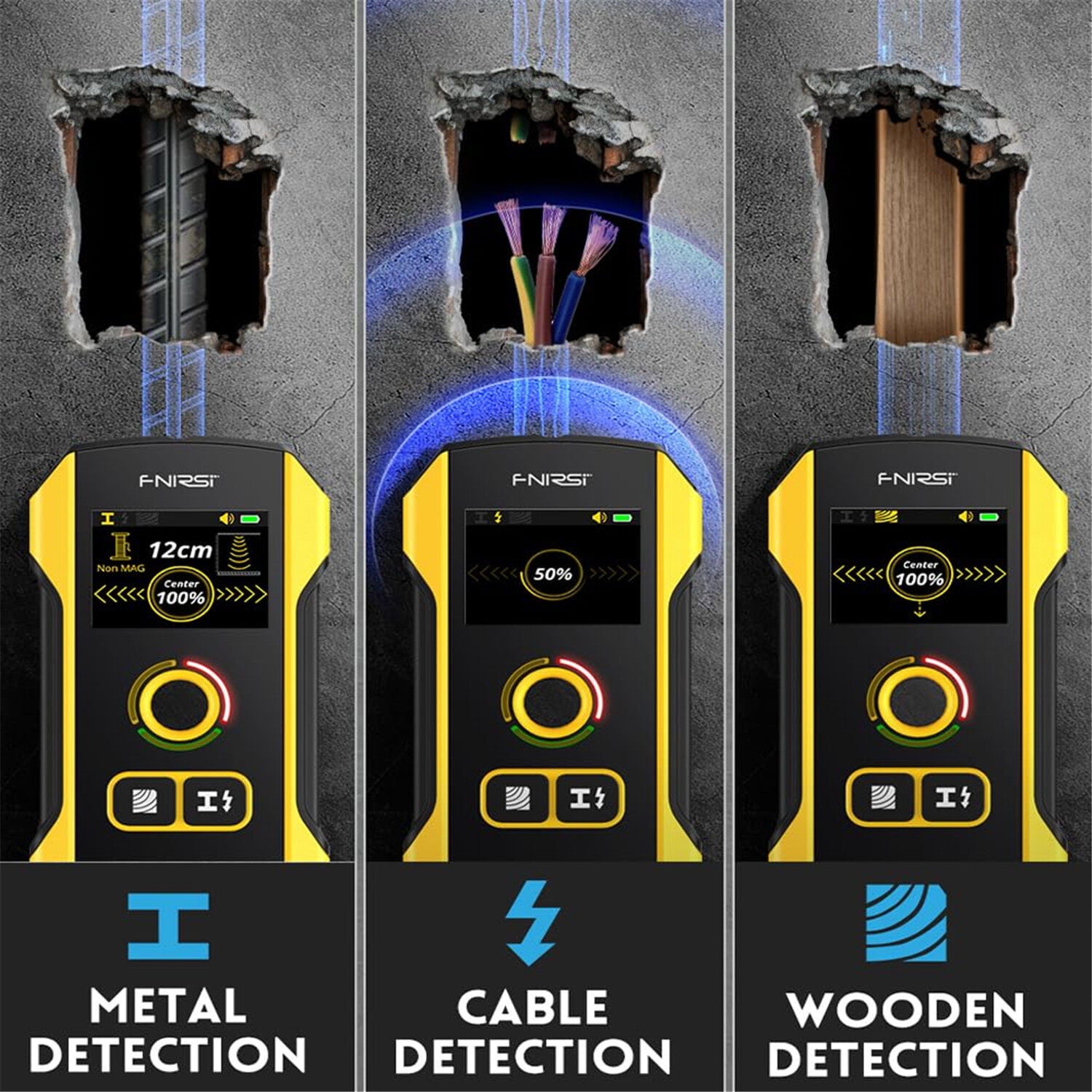 Stud Finder Wall Scanner - 5 in 1 USB Rechargeable Stud Finder Wall Wood Metal, Wall Detector with Positioning Hole for AC Live Wires Metal Wood Stud Detector WD-02