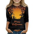 thumbnail image 3 of YOUYEDIAN Halloween 3/4 Sleeve Shirt for Girls Cute Pattern Crew Neck Pullover Top, 3 of 5