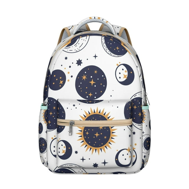 Mystical Witchy Moon Student Backpack Durable Waterproof Composite Oxford Cloth with Cosmic Astrology Print, Comfortable Adjustable Straps, Perfect for Students and Travel