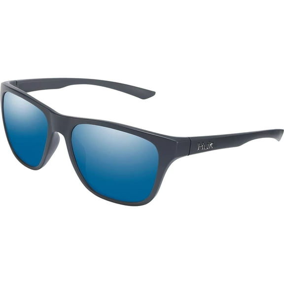 Huk Men's Swivel Polarized Sunglasses Matte Black Frame Blue Mirror Lens