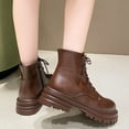 thumbnail image 5 of Juebong Women's Lace Up Combat Boots Lug Sole Goth Comfortable Ankle Booties Round Toe Low Heel Shoes Brown,36, 5 of 7