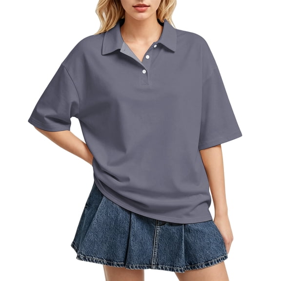 Dresfit Polo Shirts for Women Collared Golf Shirts Summer 2026 Short Sleeve Button Down Back To School Basic Tees Lightweight Loose Oversized Golf T Shirts M