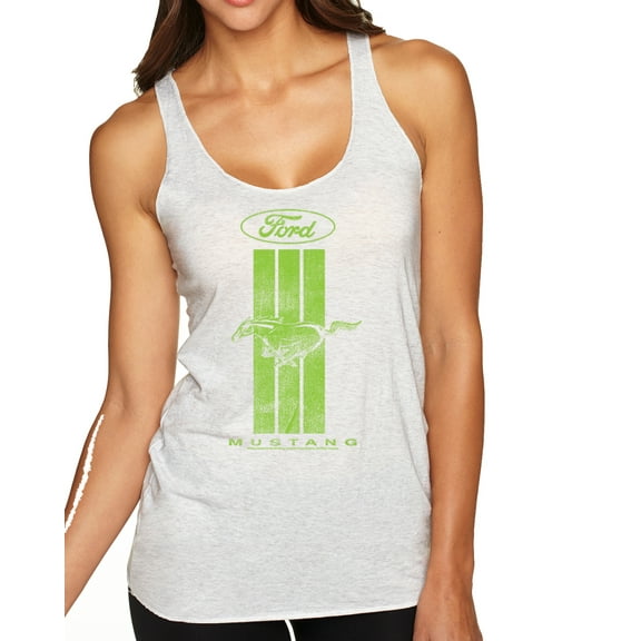 Wild Bobby, Green Striped Ford Mustang | Womens Cars and Trucks Premium Tri-Blend Racerback Tank Top, Heather White, Small