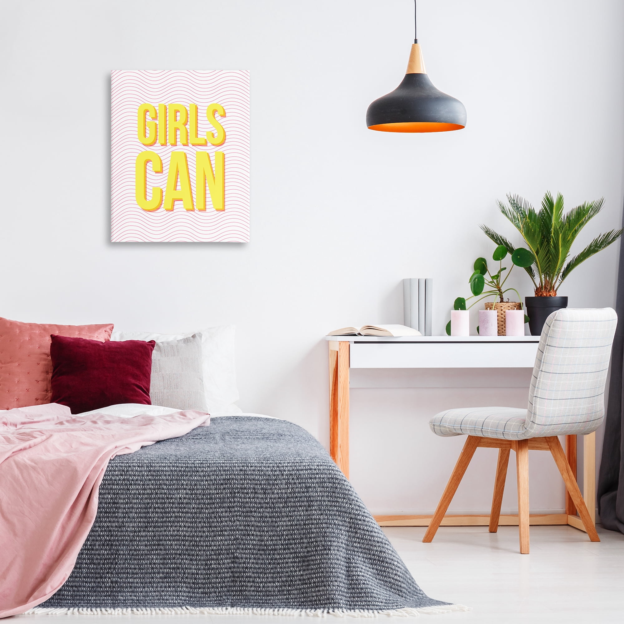 Stupell Industries Inspiring Girls Can Typography Painting Gallery Wrapped Canvas Art Print Wall Art, 24 x 30