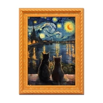 Magnetic Wooden Refrigerator Magnet, Van Gogh-Inspired Starry Night Two Cats Art Design, Home Decoration Cute Fridge Sticker For Kitchen, Office, Whiteboard, Artistic Gift For Cat