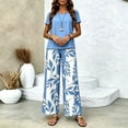 thumbnail image 6 of Guluxicc 2 Piece Women's Outfit Sets Crew Neck Short Sleeve Double Layer Hem Top Leaf Print Wide Leg Pants, 6 of 7