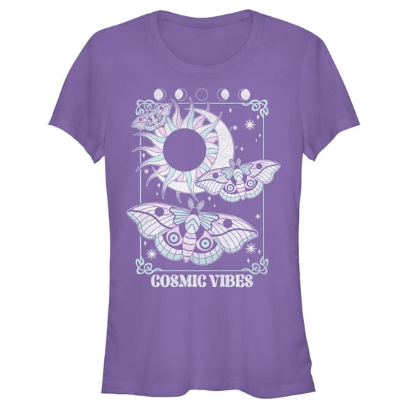 Junior's Lost Gods Cosmic Vibes Moths Graphic Tee Purple X Large