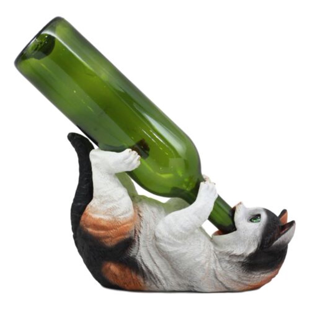 Ebros Feline Calico Kitty Cat Wine Bottle Holder Caddy Figurine for