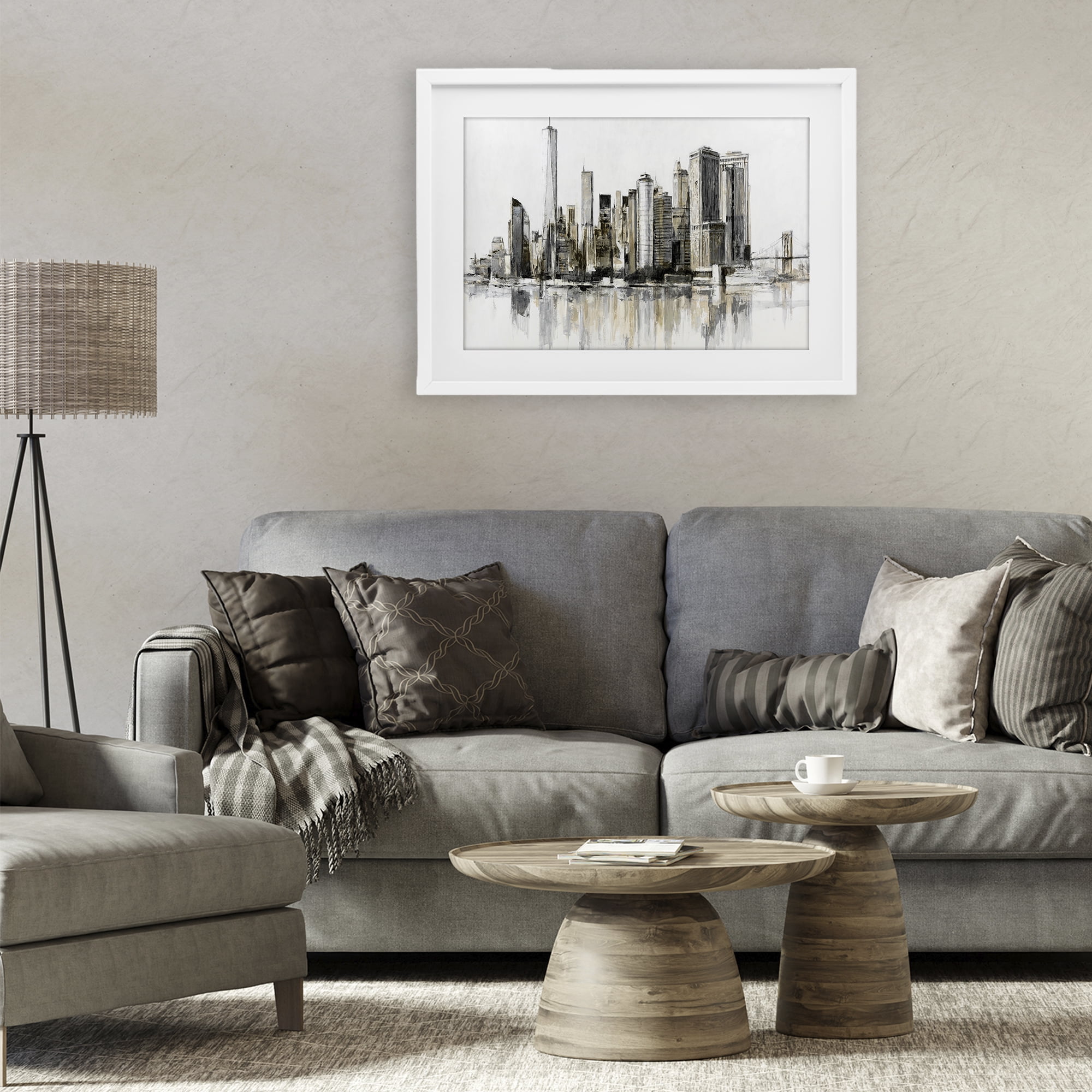 Stupell Industries Urban Skyline Reflection White Framed Print Under Glass, design by Lorenzo Collective