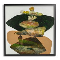 Stupell Stacked Rocks Contemporary Nature Abstract Painting Black Framed Art Print Wall Art
