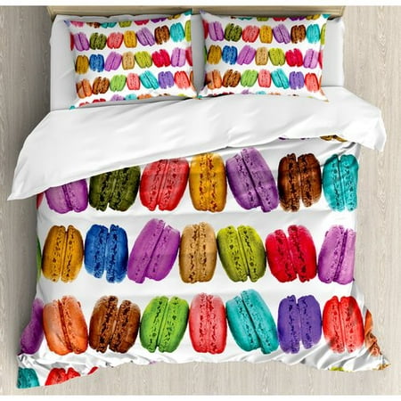 Ambesonne Colorful Home French Macarons in a Row Coffee Shop Cookies Flavors Pastry Bakery Design Duvet Cover (Best French Macaron Flavors)