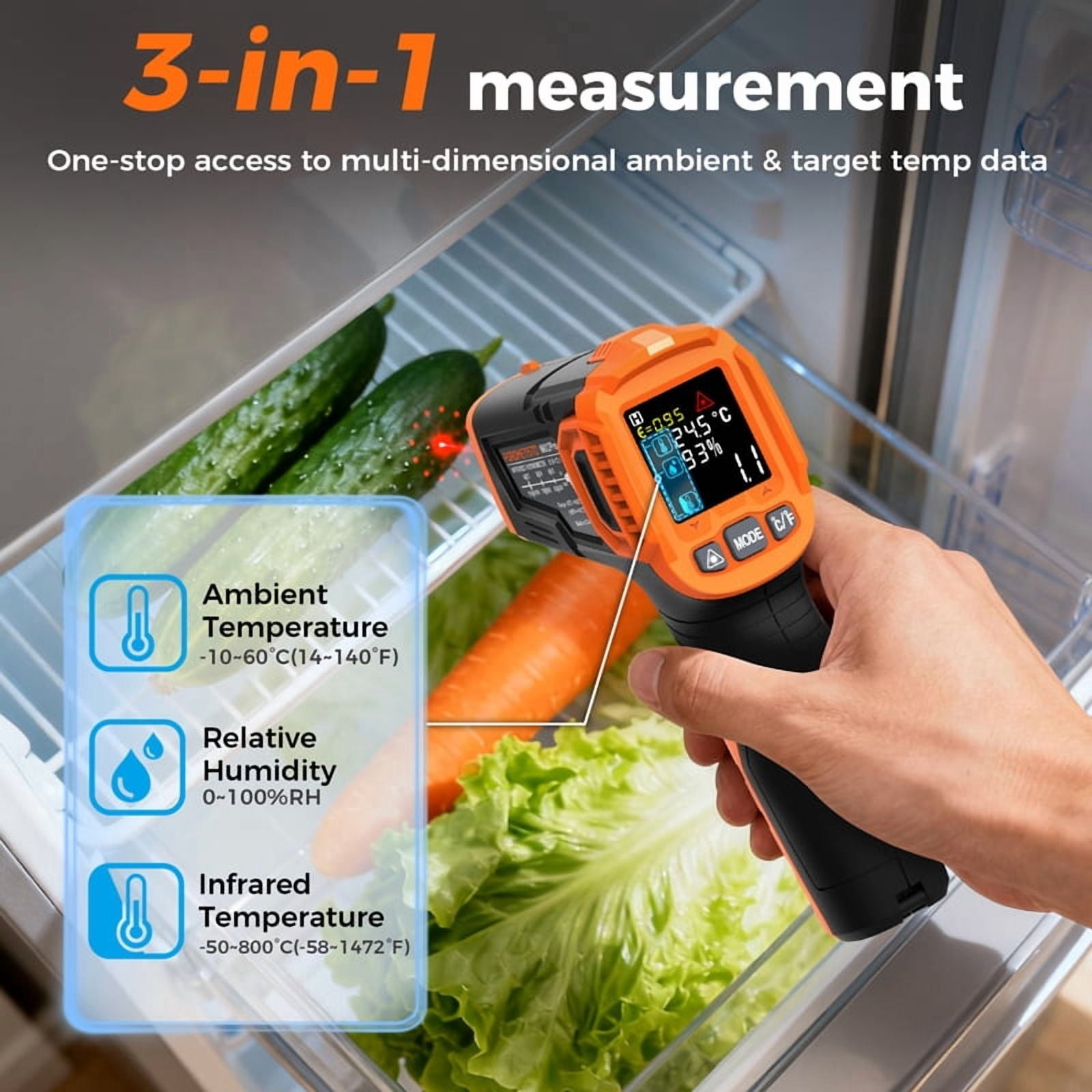 Smart Infrared Thermometer -50℃ to 380℃ Infrared Sensor Ambient Temperature Measurement Non-contact IR Thermometer High/Low Alarm