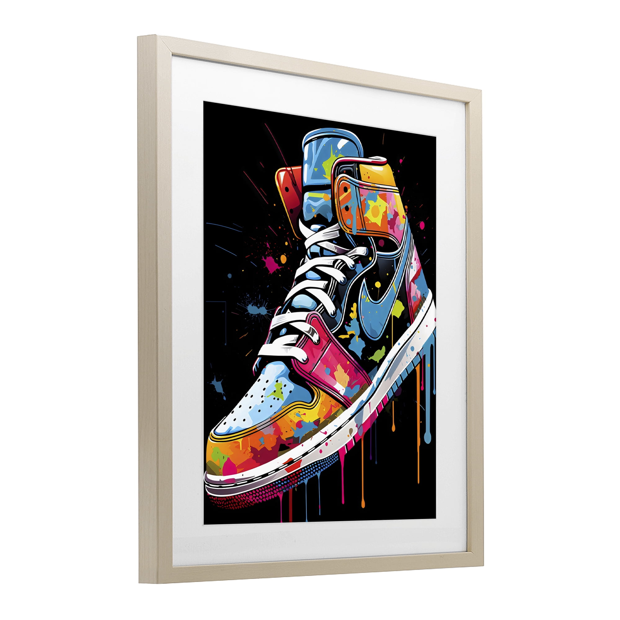 Stupell Industries Graffiti Sneaker on Black Birch Framed Print Under Glass, design by Creative Studio