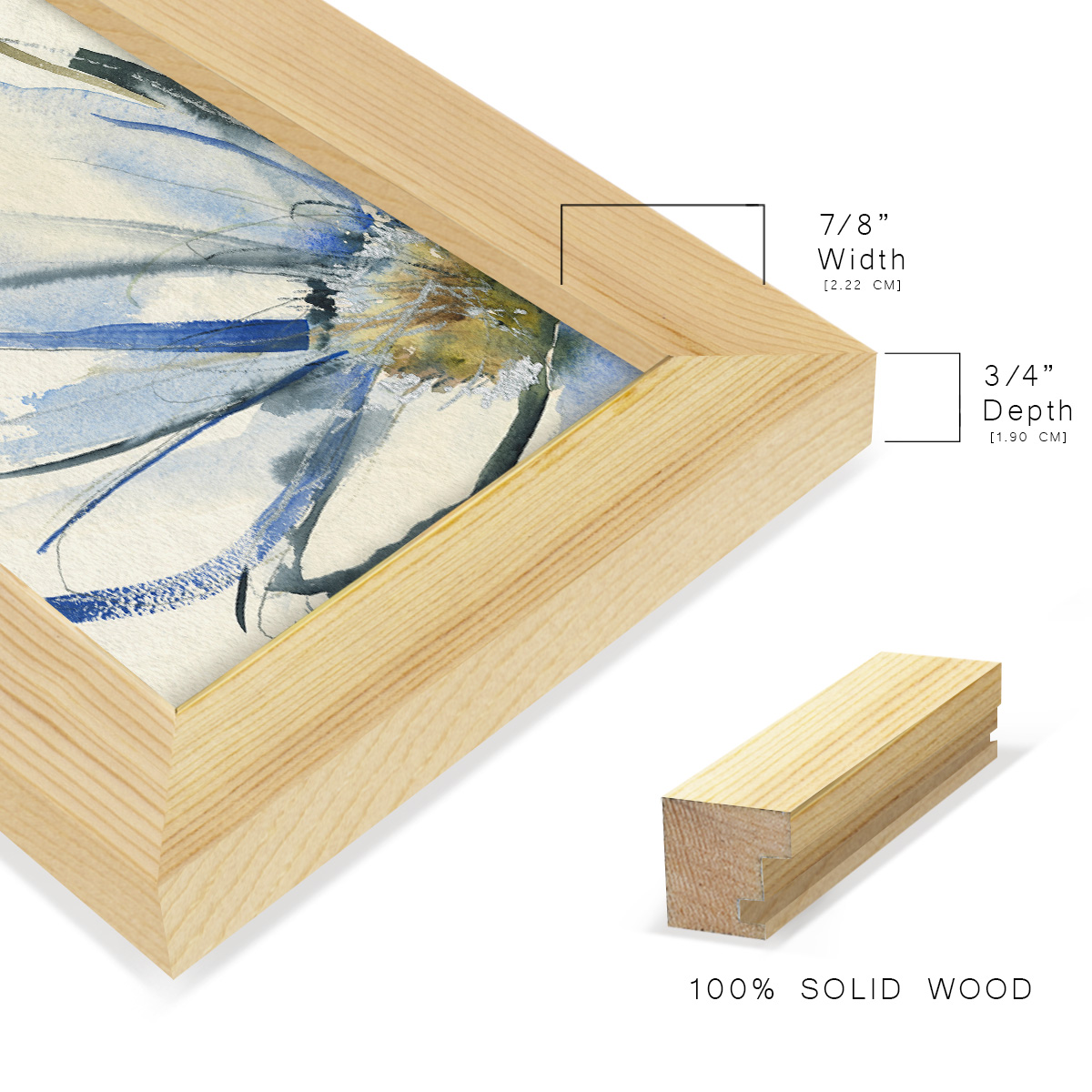 Cobalt & Paynes Petals I - Framed Print w/glass - Natural Wood