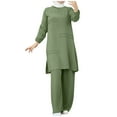 thumbnail image 3 of WRKEKC Women Outfits Sets, Womens Sets 2 Piece Outfits, Ladies' Casual Fall Solid Color Muslim Solid Color Long Sleeve Shirt and Wide Leg Pants Suit, 3 of 8