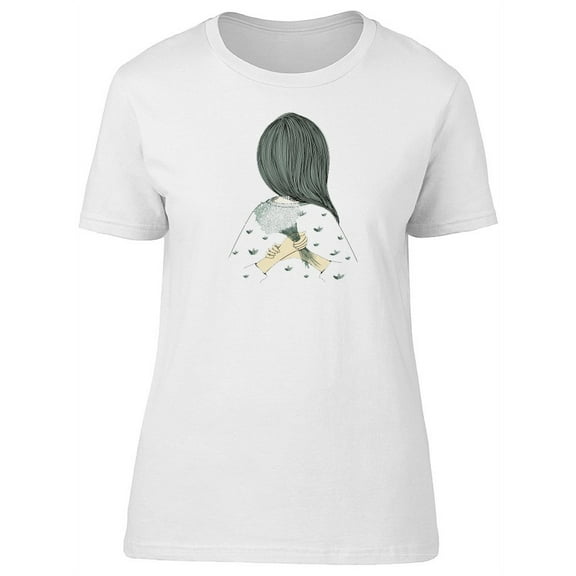 Girl Holding Flowers Behind T-Shirt Women -Image by Shutterstock, Female x-Large