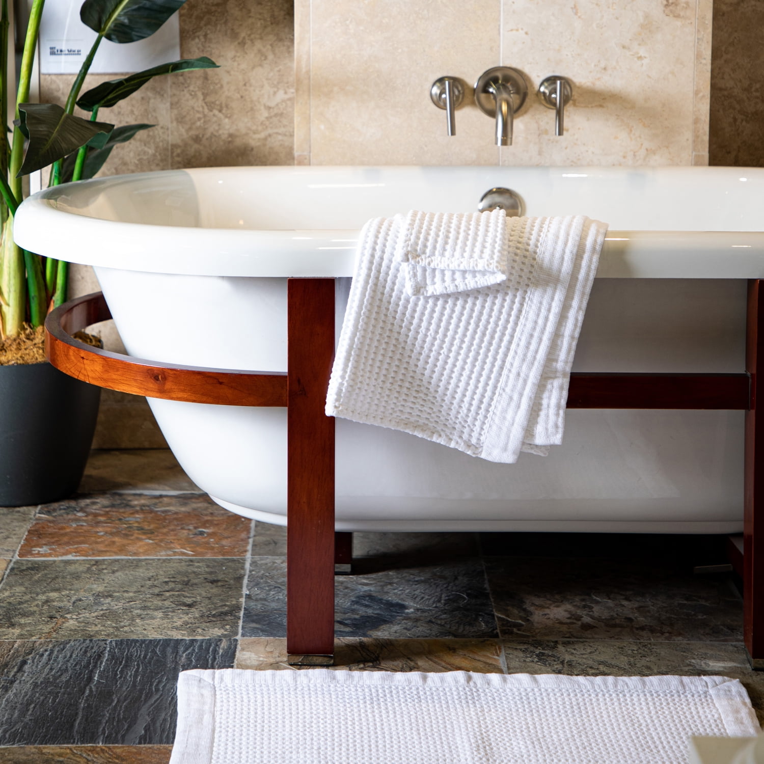 100% Cotton Bath Mat Rug Set Bathroom Shower Reversible Mats Floor Waffle Weave 