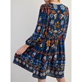 thumbnail image 4 of Women'S V-Neck Long Sleeve Printed Short Dress Loose Casual Bohemian Style Mini Beach Dress Blue L, 4 of 9