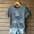 thumbnail image 2 of Sexlip Womens Swimsuit Set Denim Dog Print Cover Up Design Crew Neck Short Sleeve Loose Silhouette Sun Protection Fabric for Beach Wear Gray M, 2 of 4
