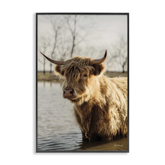 Stupell Industries Traditional Peering Cattle in Water Black Framed Giclee Art, 12 x 18, by Dakota Diener