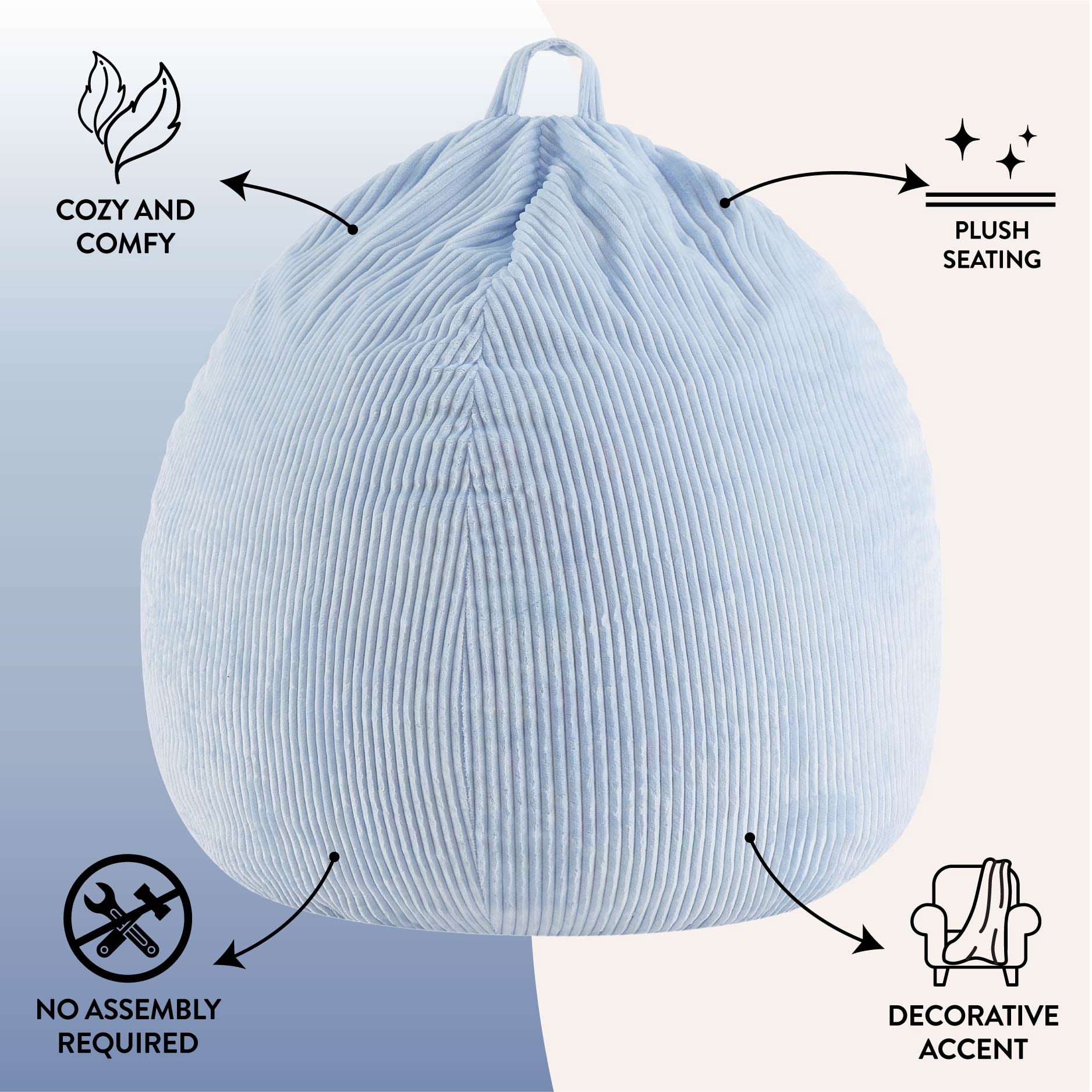 Urban Shop , Ribbed Compressed Foam Kids and Teen Chair, Pale Ice