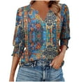 thumbnail image 2 of Njagoc3 Womens Boho Print V-Neck Top, Lightweight Rayon Blend, 3/4 Sleeves, Summer Music Festivals, Casual Hangouts & Beach Trips, 2 of 6