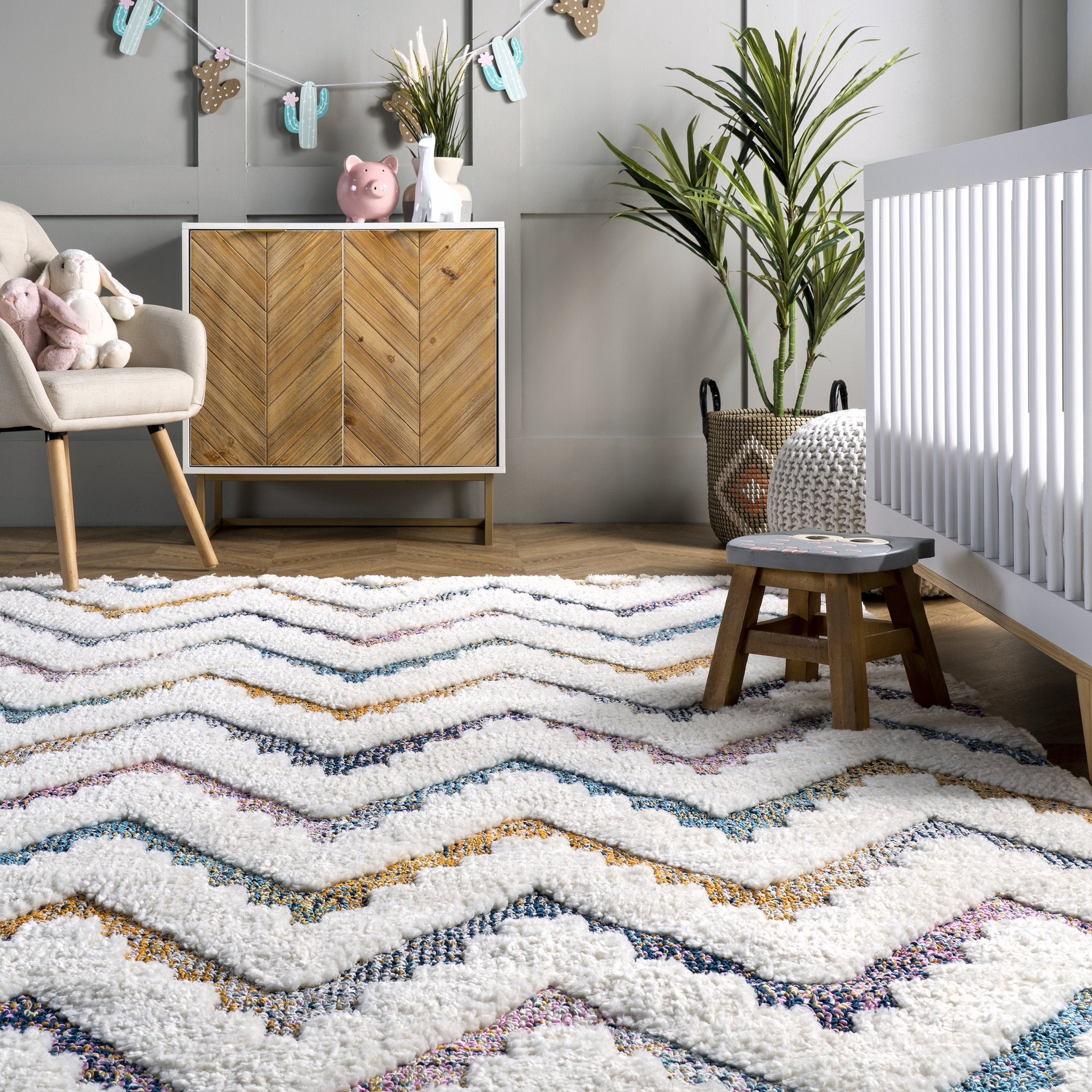 nuLOOM Rumi High-Low Chevron Kids Tassel Area Rug, 3' x 5', Ivory