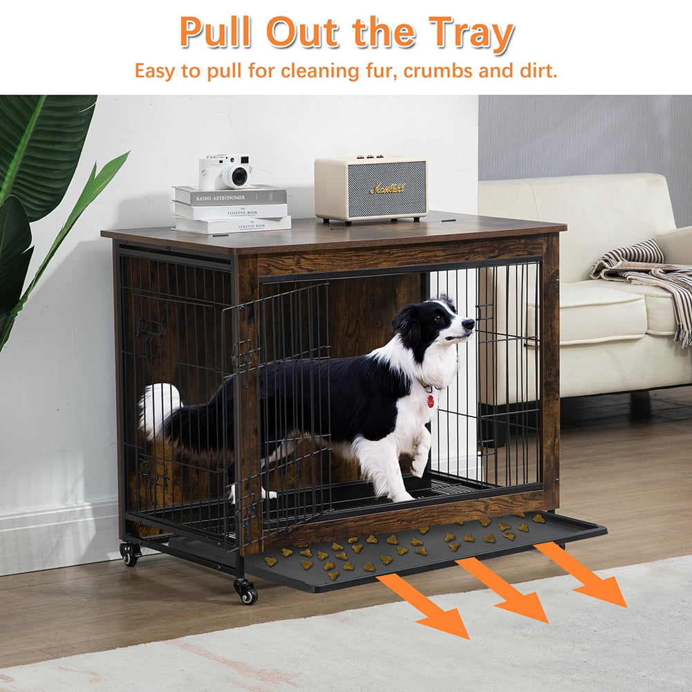 Kadyn 38 inch Wooden Dog House with Double Doors, Dog Crate Furniture, Heavy-Duty Dog Cage End Table with Multi-Purpose Removable Tray, Modern Dog Kennel Indoor for Dogs up to 70lb, Rustic Brown Kadyn 38 inch Wooden Dog House with Double Doors, Dog Crate Furniture, Heavy-Duty Dog Cage End Table with Multi-Purpose Removable Tray, Modern Dog Kennel Indoor for Dogs up to 70lb, Rustic Brown