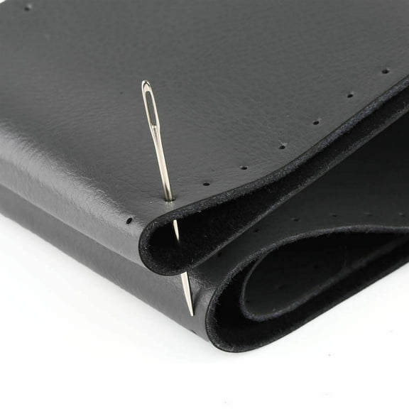 Black Genuine Leather Steering Wheel Cover Wrap Sew-on 14.5"-15" Kit For Car