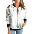 thumbnail image 4 of Women's Casual Floral Zip Up Bomber Jacket Coat Lightweight Short No Lining Outwear Tops Windbreaker with Pocket, 4 of 6