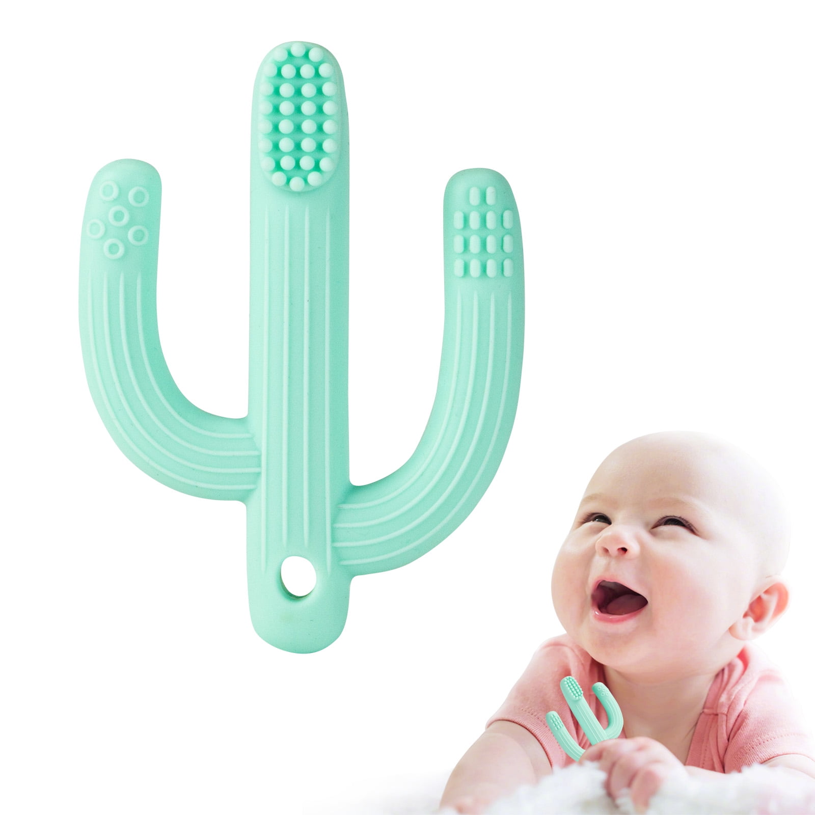 SHARE CARE Baby Toys Cactus Teether and Silicone Baby Toothbrush Function Baby Sensory Toys Baby Teething Toys Baby Teethers Light Green