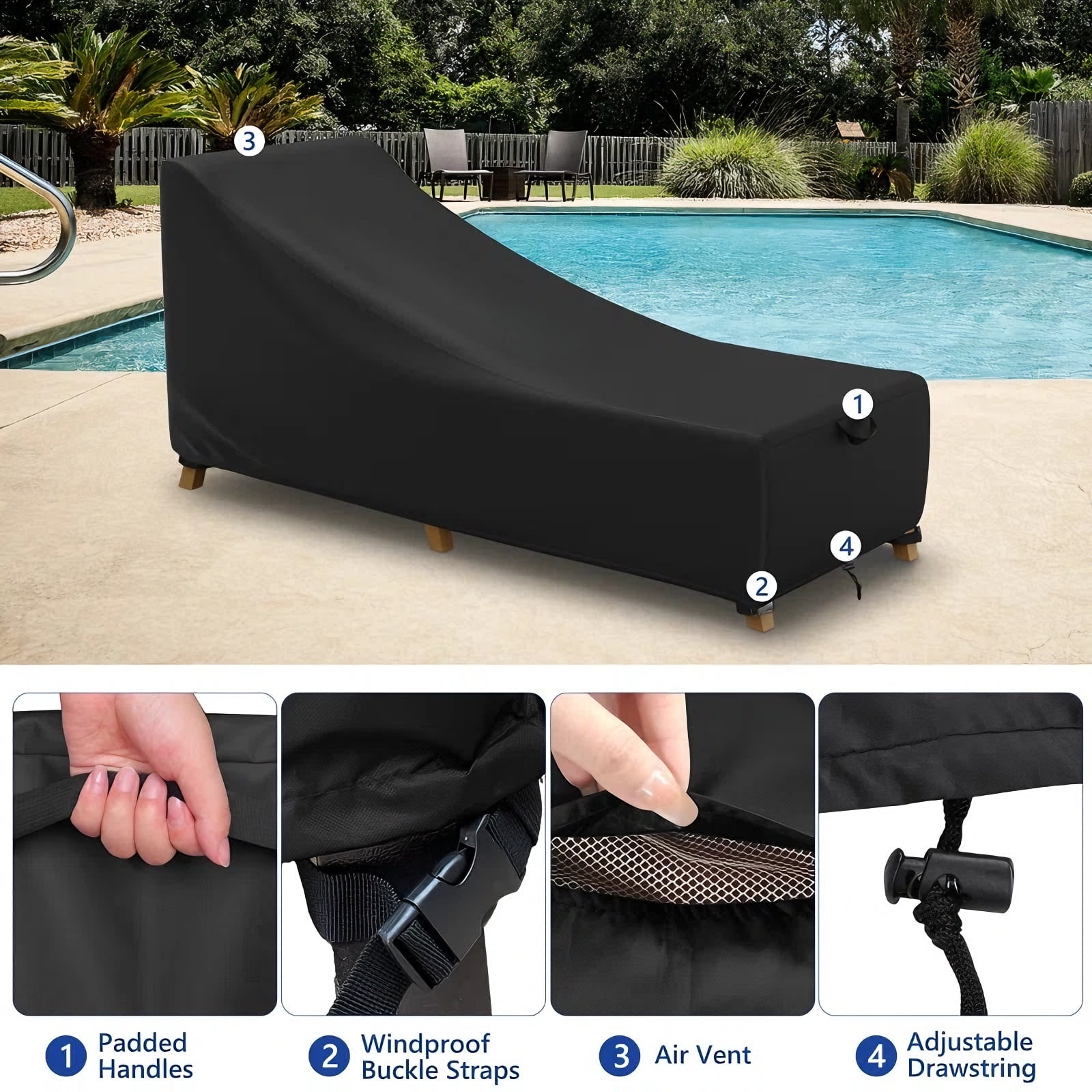 Patio Chaise Lounge Cover, Waterproof & UV Resistant Outdoor Furniture Covers for Sun Lounger Pool Sunbathing, 80"Wx27"Dx30"H
