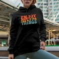 thumbnail image 2 of Enjoy the Little Things Quote or Saying, Groovy Retro Wavy Text Merch Gift, Black Hooded Sweatshirt or Hoodie, Small, 2 of 5