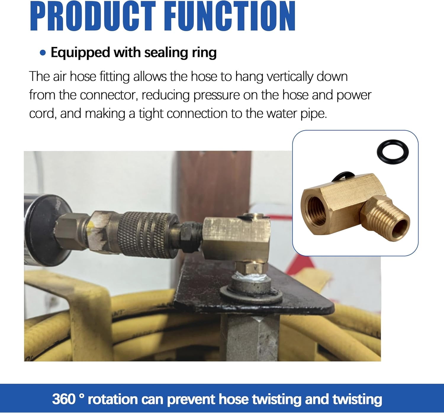 MKEUDQ-50310 Swivel Joint for Side Roll Fan Air Hose Reel 1/4 "FPT 1/4" MPT 90 Degree Air Hose Joint Brass Replacement Part