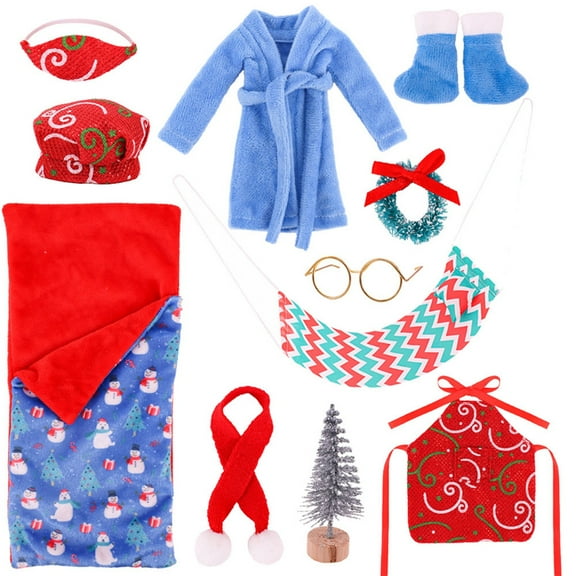 12 Piece Deluxe Christmas Doll Clothes Set Santa Pajamas Sleeping Bag Scarf Dress Up Accessories for 11.81in Dolls