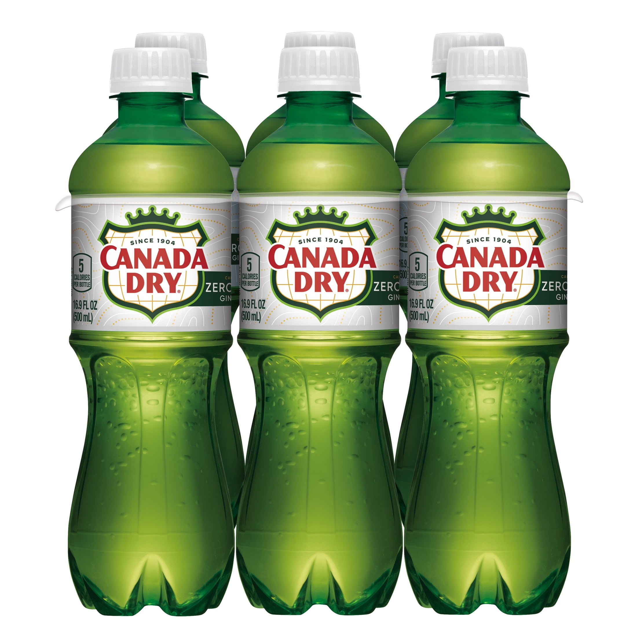 (3 pack) Canada Dry Caffeine Free Zero Sugar Ginger Ale Soda Pop, 16.9 fl oz, 6 Pack Bottles