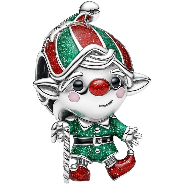 Charm duende navideño plata XmasElf01 1Pza Plata S925 Chapa Separador Movimiento Duende Navideño Plata/Multicolor Caja B