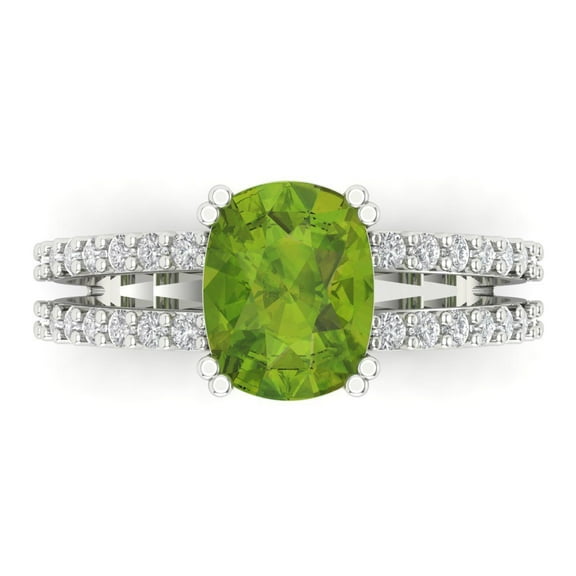3.96ct Cushion Cut Green Natural Peridot 14k White Gold Engraving Statement Bridal Wedding Designer Ring Size 7.5