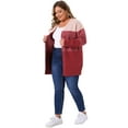 thumbnail image 3 of DARING DIVA Plus Size Striped Block Open Front Cardigan Sweater Coat 3X Red Pink, 3 of 5