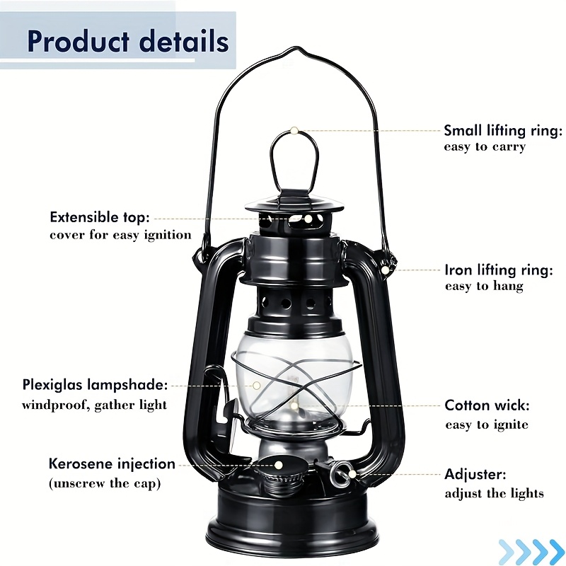 4 Pcs Black Hurricane Oil Lantern,3.7 x 7.5 Inch Portable Vintage Kerosene Lamp with Carry Handle Replacement Wick,Suitable for Emergency Camping Hiking Indoor Outdoor Party Decor